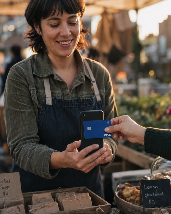 A mobile service pro takes a tap payment