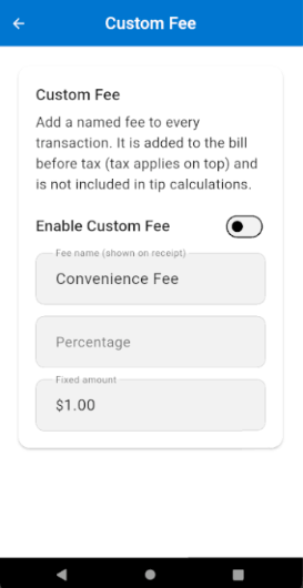 Custom Fee settings