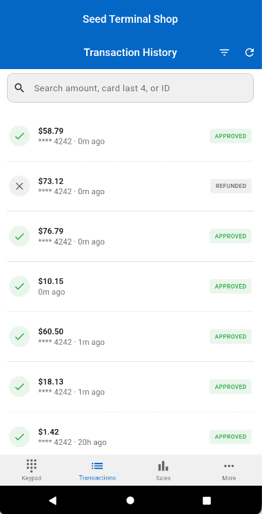 Transaction History screen