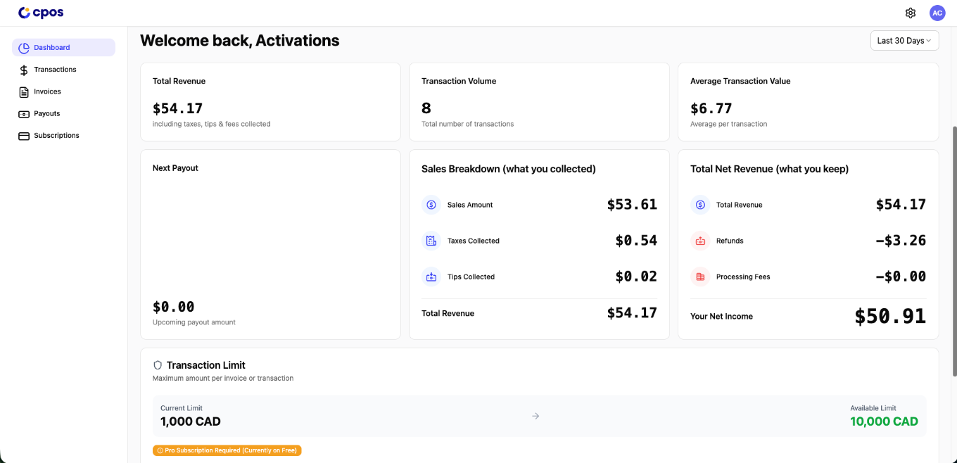 hub.cpos.com dashboard