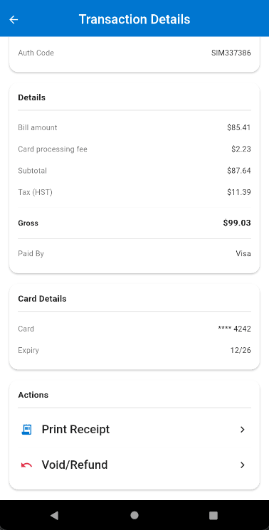 Transaction details with Refund/Void