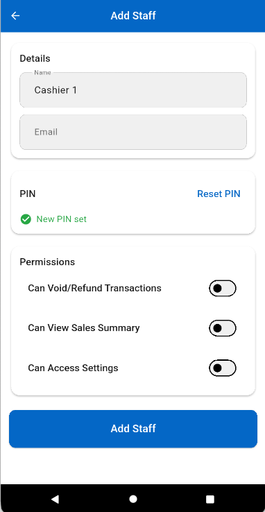 Add Staff form
